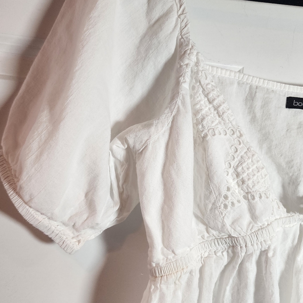 Boohoo White Eyelet Mini Dress Women US 10 - Picture 3 of 6